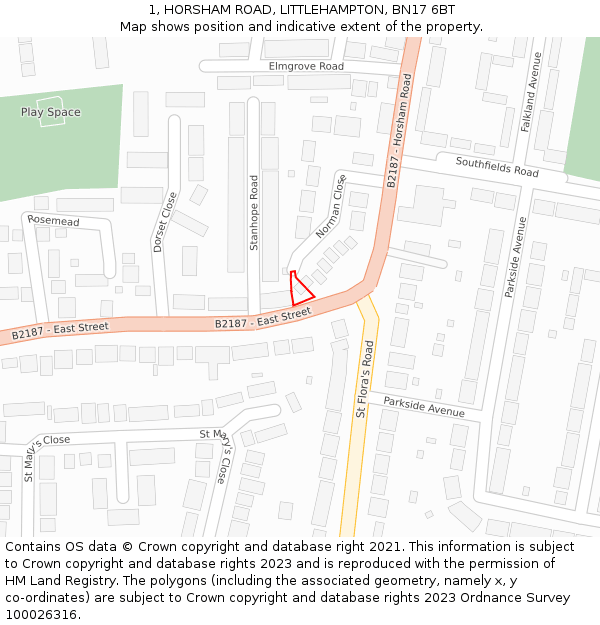 1, HORSHAM ROAD, LITTLEHAMPTON, BN17 6BT: Location map and indicative extent of plot