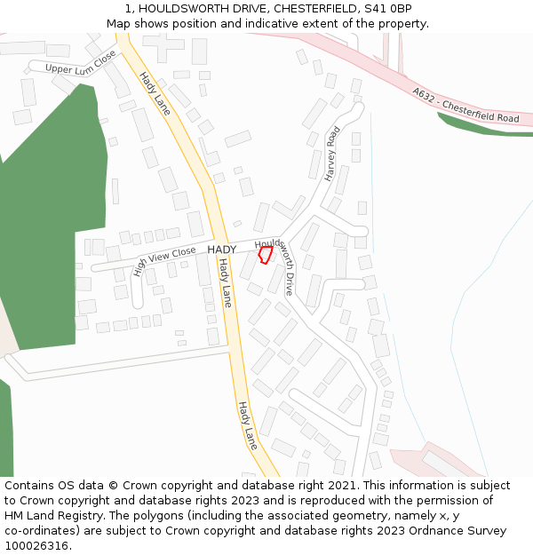 1, HOULDSWORTH DRIVE, CHESTERFIELD, S41 0BP: Location map and indicative extent of plot