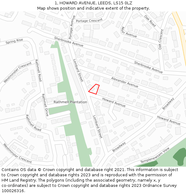 1, HOWARD AVENUE, LEEDS, LS15 0LZ: Location map and indicative extent of plot