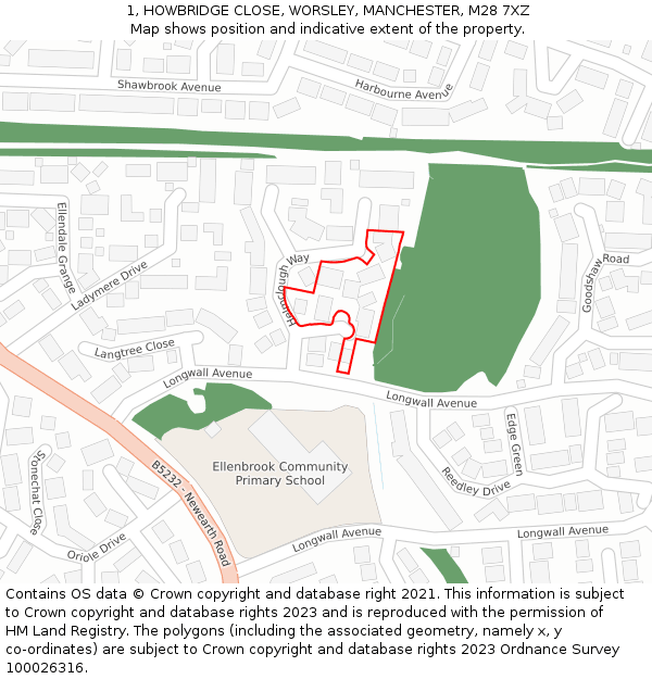 1, HOWBRIDGE CLOSE, WORSLEY, MANCHESTER, M28 7XZ: Location map and indicative extent of plot
