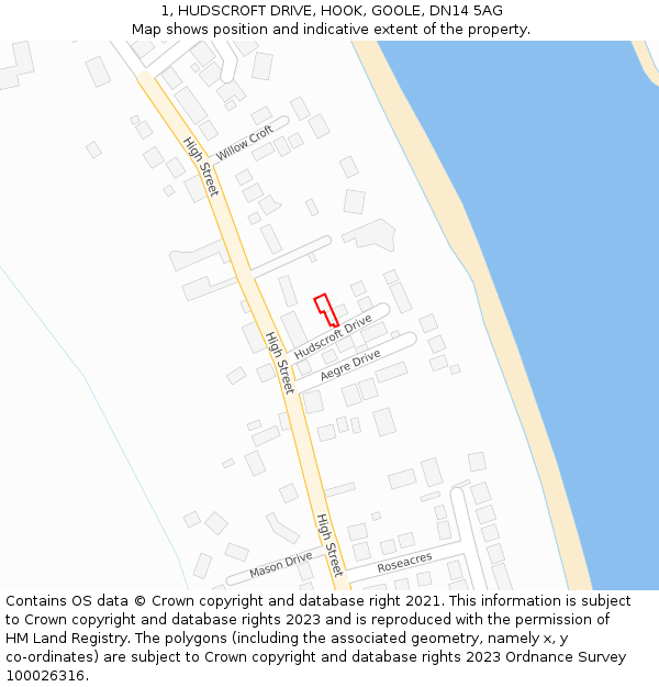 1, HUDSCROFT DRIVE, HOOK, GOOLE, DN14 5AG: Location map and indicative extent of plot