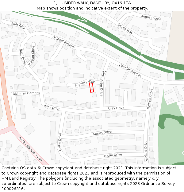 1, HUMBER WALK, BANBURY, OX16 1EA: Location map and indicative extent of plot