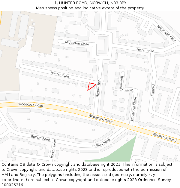 1, HUNTER ROAD, NORWICH, NR3 3PY: Location map and indicative extent of plot