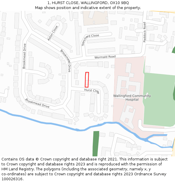 1, HURST CLOSE, WALLINGFORD, OX10 9BQ: Location map and indicative extent of plot