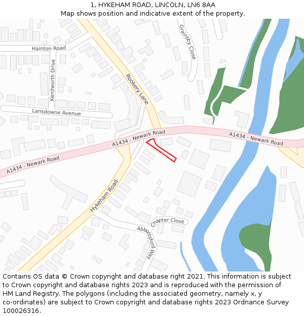 1, HYKEHAM ROAD, LINCOLN, LN6 8AA: Location map and indicative extent of plot