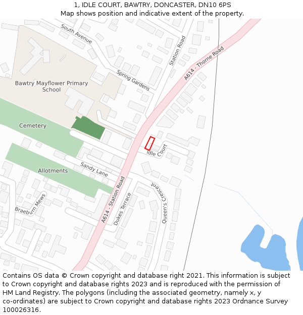 1, IDLE COURT, BAWTRY, DONCASTER, DN10 6PS: Location map and indicative extent of plot
