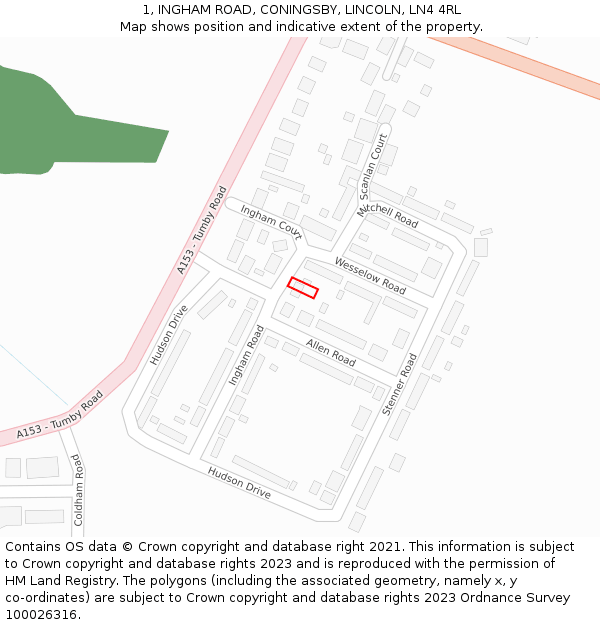 1, INGHAM ROAD, CONINGSBY, LINCOLN, LN4 4RL: Location map and indicative extent of plot
