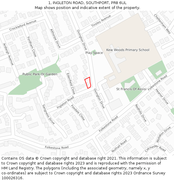1, INGLETON ROAD, SOUTHPORT, PR8 6UL: Location map and indicative extent of plot