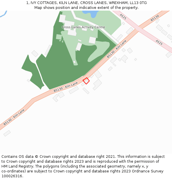 1, IVY COTTAGES, KILN LANE, CROSS LANES, WREXHAM, LL13 0TG: Location map and indicative extent of plot