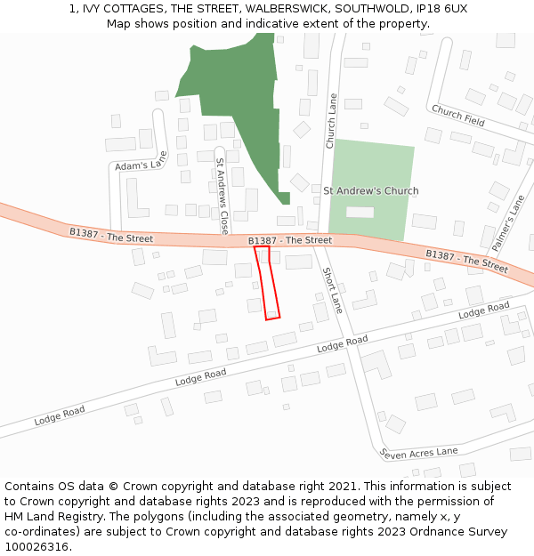 1, IVY COTTAGES, THE STREET, WALBERSWICK, SOUTHWOLD, IP18 6UX: Location map and indicative extent of plot