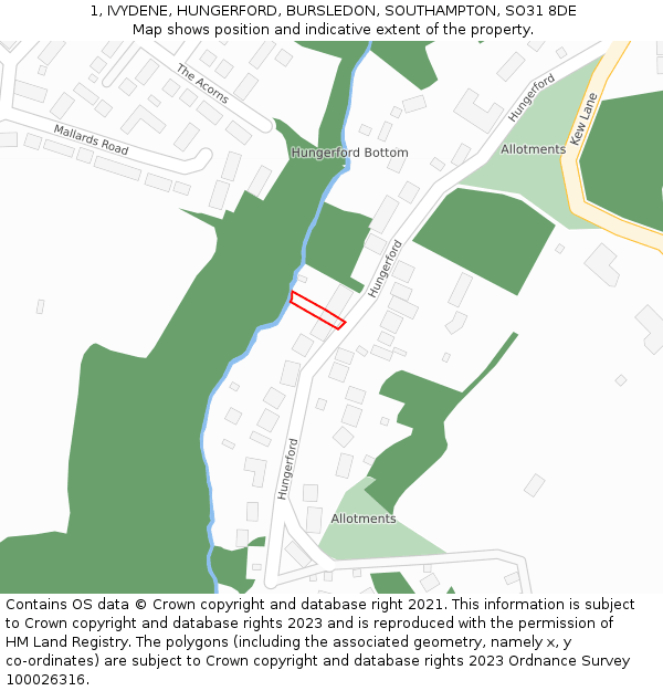 1, IVYDENE, HUNGERFORD, BURSLEDON, SOUTHAMPTON, SO31 8DE: Location map and indicative extent of plot