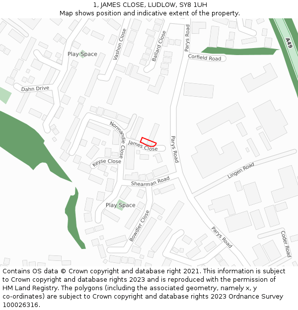 1, JAMES CLOSE, LUDLOW, SY8 1UH: Location map and indicative extent of plot