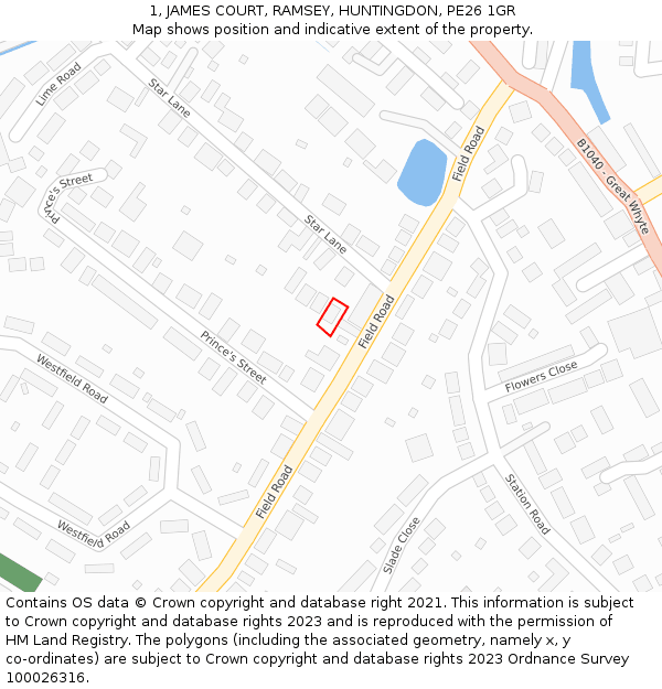 1, JAMES COURT, RAMSEY, HUNTINGDON, PE26 1GR: Location map and indicative extent of plot