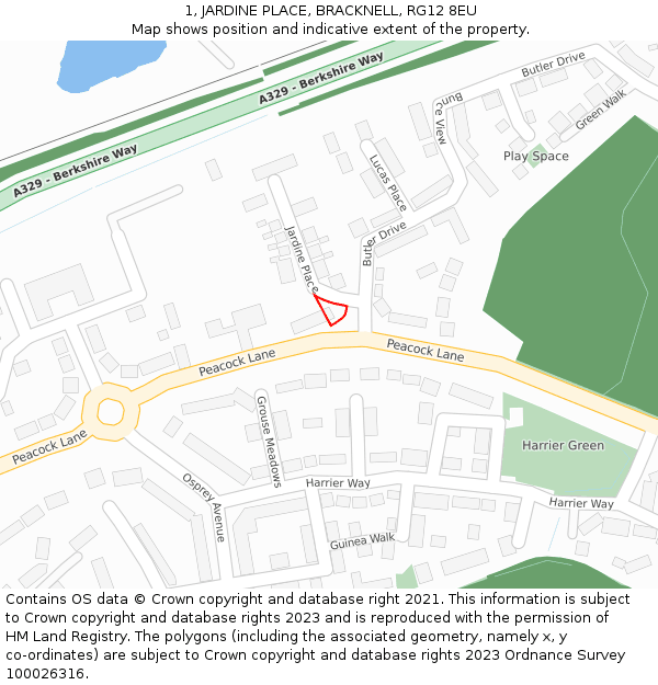 1, JARDINE PLACE, BRACKNELL, RG12 8EU: Location map and indicative extent of plot