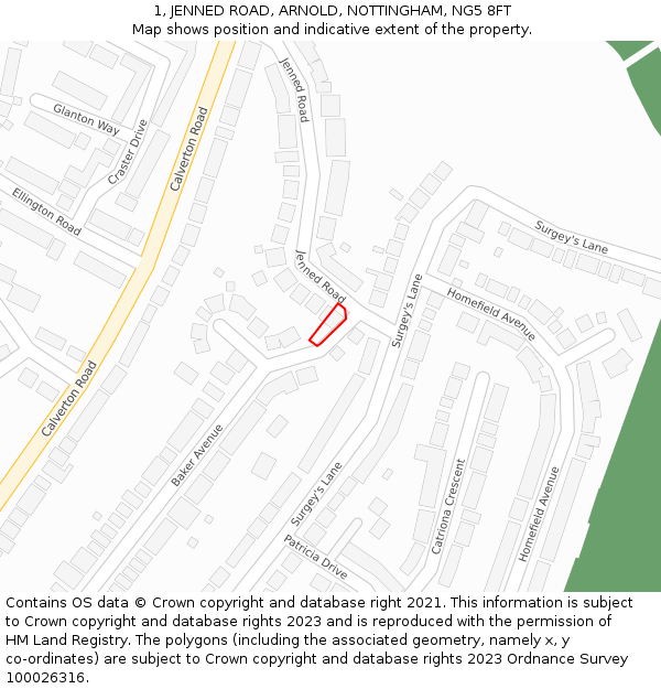 1, JENNED ROAD, ARNOLD, NOTTINGHAM, NG5 8FT: Location map and indicative extent of plot