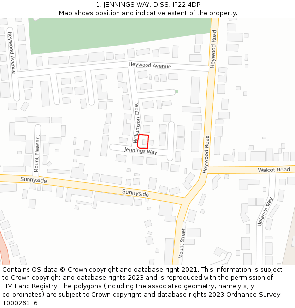 1, JENNINGS WAY, DISS, IP22 4DP: Location map and indicative extent of plot