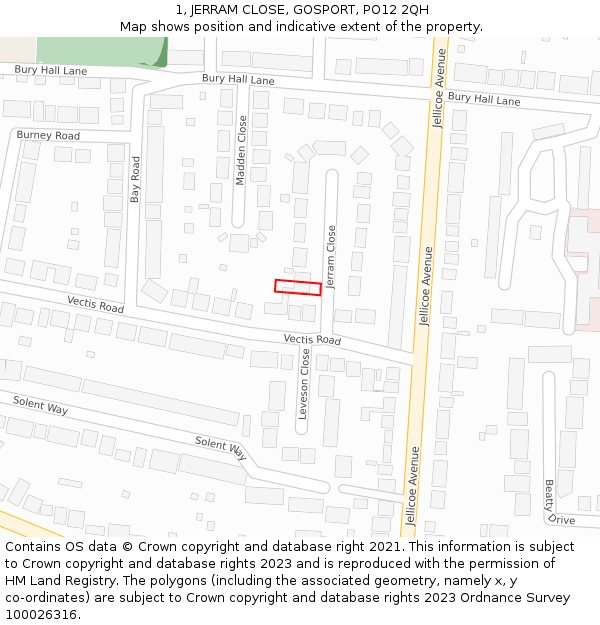 1, JERRAM CLOSE, GOSPORT, PO12 2QH: Location map and indicative extent of plot