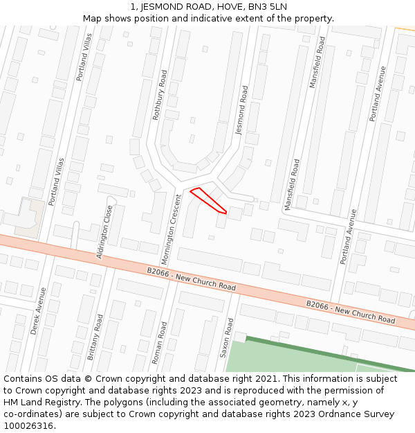 1, JESMOND ROAD, HOVE, BN3 5LN: Location map and indicative extent of plot
