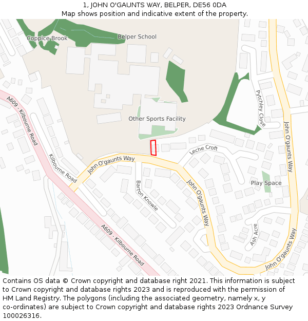 1, JOHN O'GAUNTS WAY, BELPER, DE56 0DA: Location map and indicative extent of plot