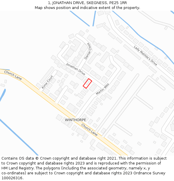1, JONATHAN DRIVE, SKEGNESS, PE25 1RR: Location map and indicative extent of plot