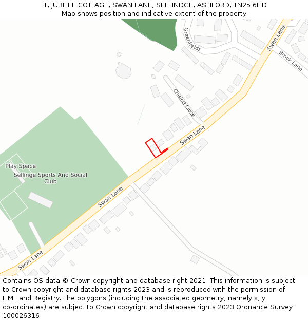 1, JUBILEE COTTAGE, SWAN LANE, SELLINDGE, ASHFORD, TN25 6HD: Location map and indicative extent of plot
