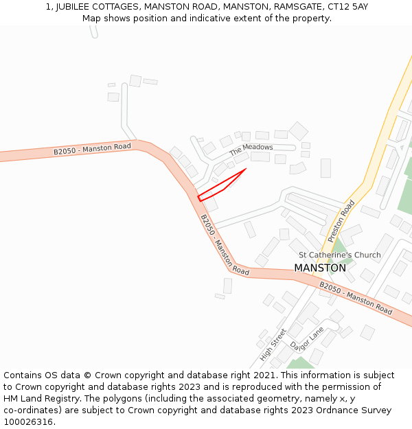1, JUBILEE COTTAGES, MANSTON ROAD, MANSTON, RAMSGATE, CT12 5AY: Location map and indicative extent of plot