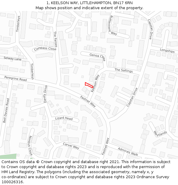 1, KEELSON WAY, LITTLEHAMPTON, BN17 6RN: Location map and indicative extent of plot