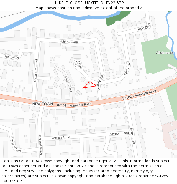 1, KELD CLOSE, UCKFIELD, TN22 5BP: Location map and indicative extent of plot