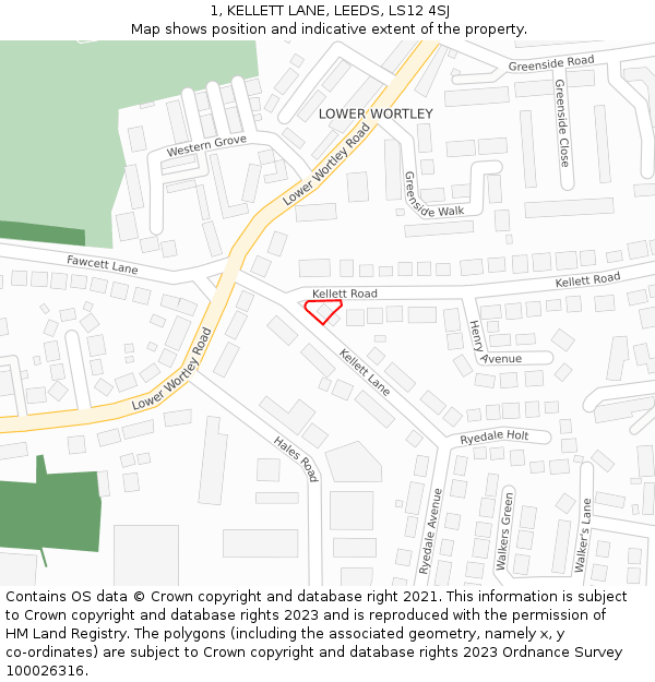 1, KELLETT LANE, LEEDS, LS12 4SJ: Location map and indicative extent of plot