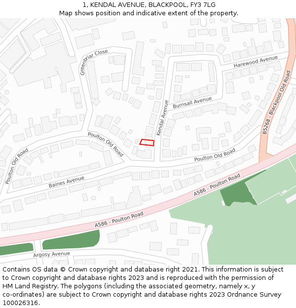 1, KENDAL AVENUE, BLACKPOOL, FY3 7LG: Location map and indicative extent of plot