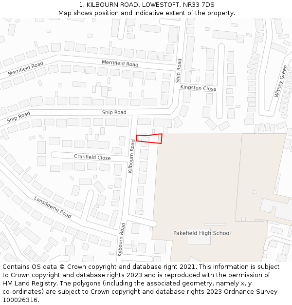 1, KILBOURN ROAD, LOWESTOFT, NR33 7DS: Location map and indicative extent of plot