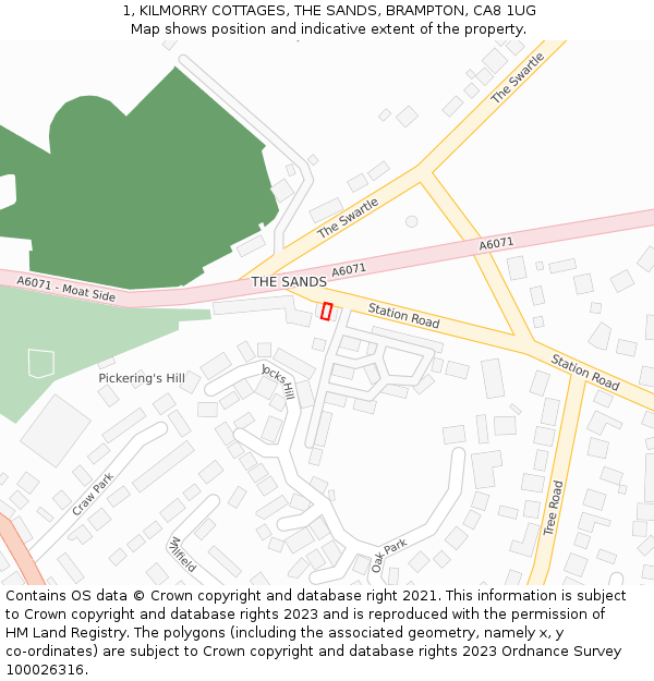 1, KILMORRY COTTAGES, THE SANDS, BRAMPTON, CA8 1UG: Location map and indicative extent of plot