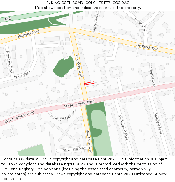 1, KING COEL ROAD, COLCHESTER, CO3 9AG: Location map and indicative extent of plot