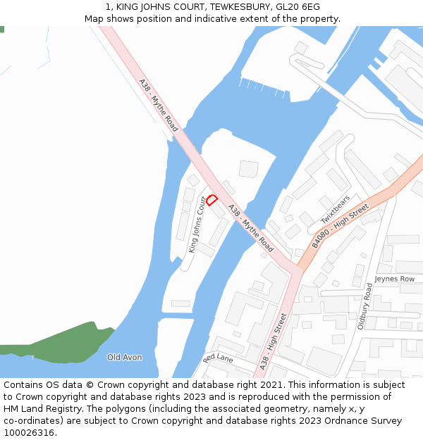 1, KING JOHNS COURT, TEWKESBURY, GL20 6EG: Location map and indicative extent of plot