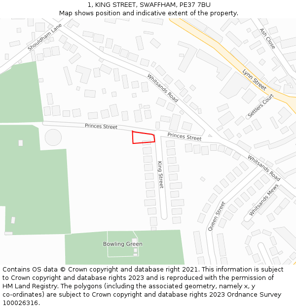 1, KING STREET, SWAFFHAM, PE37 7BU: Location map and indicative extent of plot