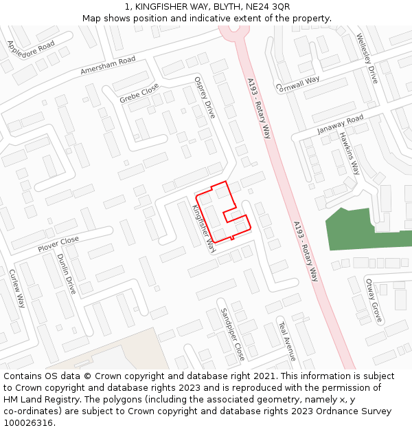 1, KINGFISHER WAY, BLYTH, NE24 3QR: Location map and indicative extent of plot