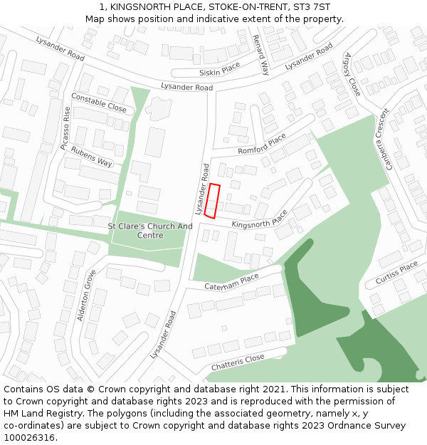 1, KINGSNORTH PLACE, STOKE-ON-TRENT, ST3 7ST: Location map and indicative extent of plot
