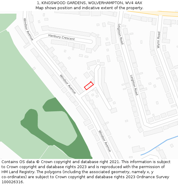 1, KINGSWOOD GARDENS, WOLVERHAMPTON, WV4 4AX: Location map and indicative extent of plot