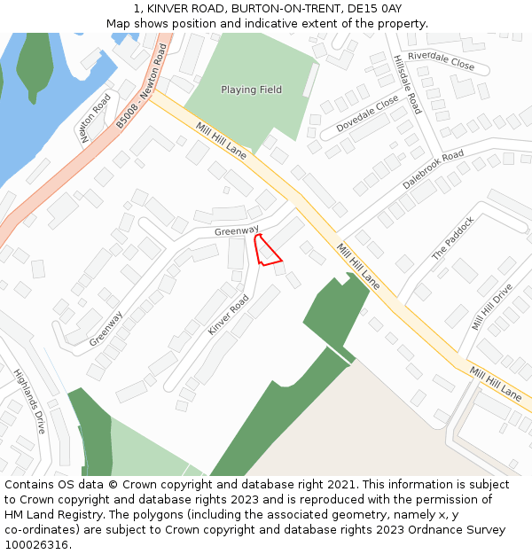 1, KINVER ROAD, BURTON-ON-TRENT, DE15 0AY: Location map and indicative extent of plot