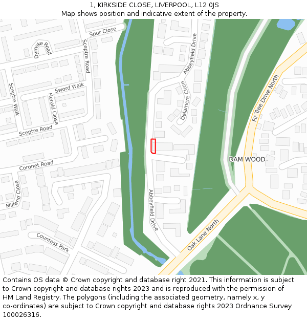 1, KIRKSIDE CLOSE, LIVERPOOL, L12 0JS: Location map and indicative extent of plot