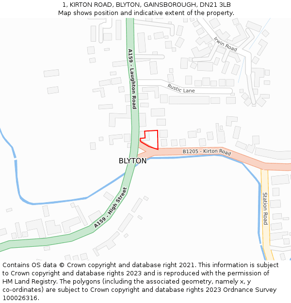 1, KIRTON ROAD, BLYTON, GAINSBOROUGH, DN21 3LB: Location map and indicative extent of plot