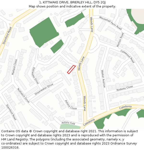 1, KITTIWAKE DRIVE, BRIERLEY HILL, DY5 2QJ: Location map and indicative extent of plot