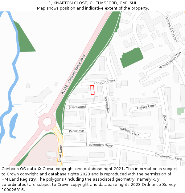 1, KNAPTON CLOSE, CHELMSFORD, CM1 6UL: Location map and indicative extent of plot