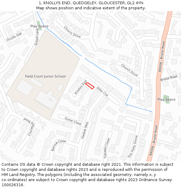 1, KNOLLYS END, QUEDGELEY, GLOUCESTER, GL2 4YN: Location map and indicative extent of plot