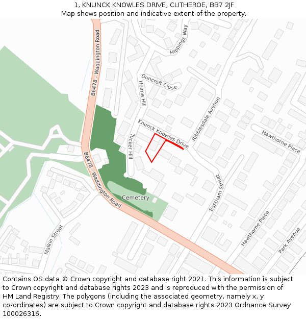 1, KNUNCK KNOWLES DRIVE, CLITHEROE, BB7 2JF: Location map and indicative extent of plot