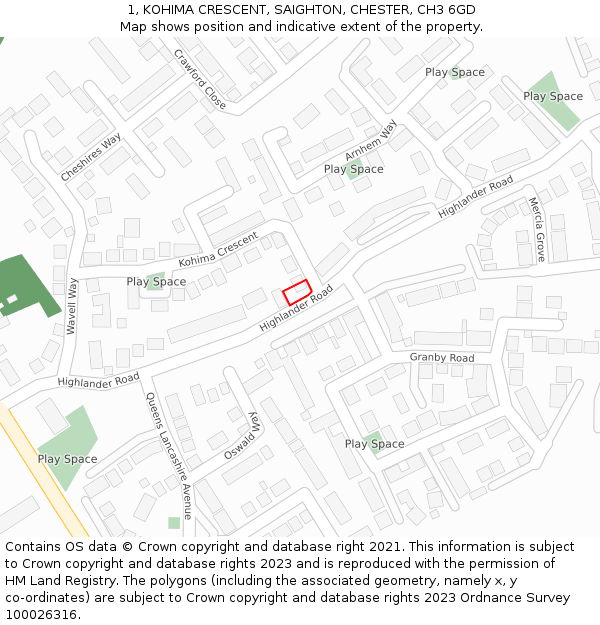 1, KOHIMA CRESCENT, SAIGHTON, CHESTER, CH3 6GD: Location map and indicative extent of plot