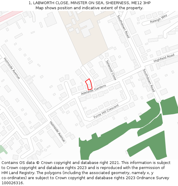 1, LABWORTH CLOSE, MINSTER ON SEA, SHEERNESS, ME12 3HP: Location map and indicative extent of plot