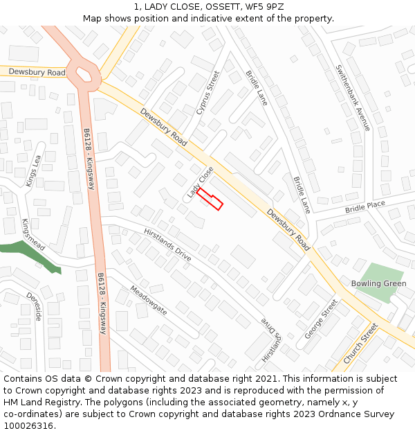 1, LADY CLOSE, OSSETT, WF5 9PZ: Location map and indicative extent of plot