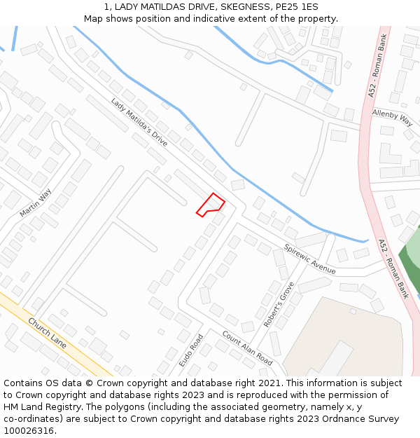 1, LADY MATILDAS DRIVE, SKEGNESS, PE25 1ES: Location map and indicative extent of plot