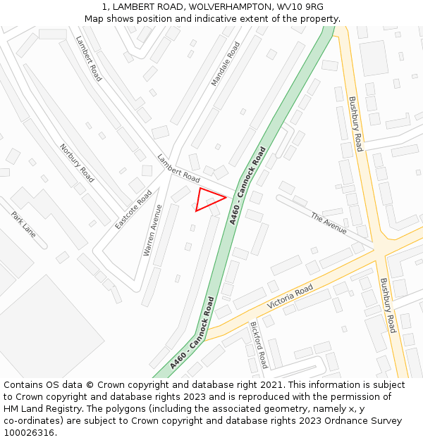 1, LAMBERT ROAD, WOLVERHAMPTON, WV10 9RG: Location map and indicative extent of plot